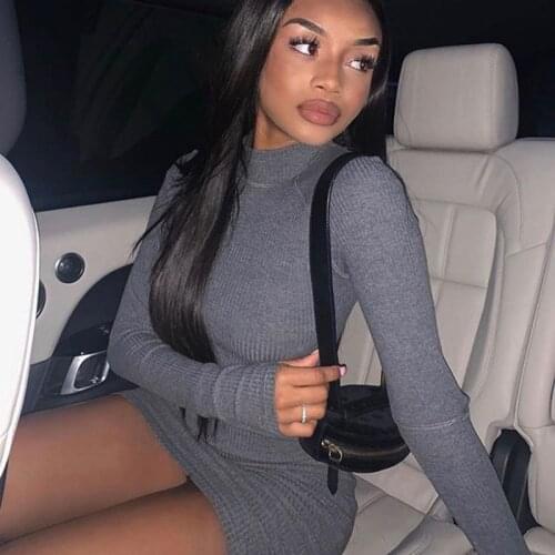 Sexy Hollow Out Long Sleeve Bodycon Mini Dress Autumn Winter Women O-neck Solid Slim Black White Elegant Casual Party Dresses