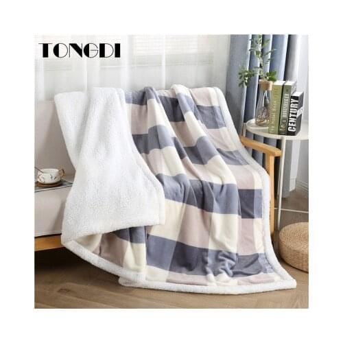 TONGDI Warm Soft Plaid Cashmere Raschel Blanket Thicken Elegant Fleece Double-layer Decor For Cover Sofa Bed Bedspread Winter