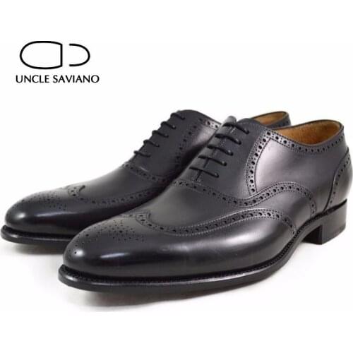 Uncle Saviano Oxford Brogue Dress Men Shoes Business Wedding Man Shoe Formal Original Designer Genuine Leather Best Men Shoes