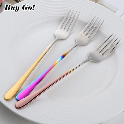 1 Pcs Stainless Steel Korean Rainbow Cake Fruit Fork Dinner Salad Fork Tableware Gold Dessert Fork for Hotel Party Kitchen Tool