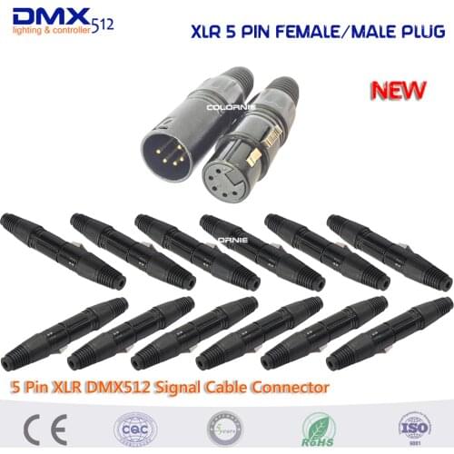 NEW 12 Pairs Male/Female 5 Pin XLR Plug Dmx512 signal Connector Electrical Connecting Equipment Parts Supply