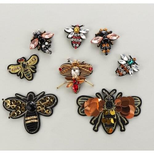 2PCS 3D Handmade Rhinestone Embroidery Bee Beaded Patches Cute Sequin Patch For Clothing Beading Applique DIY Sewing Accessories