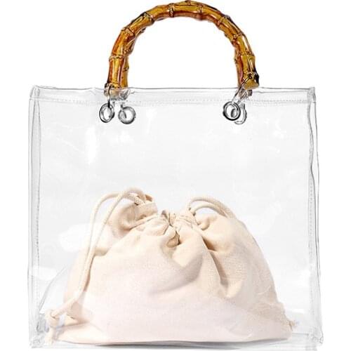 NEW Transparent Bag For Women 2018 Handbag With Bamboo Handle Summer Small Chain Crossbody Bags Ladies Straw Beach Bags