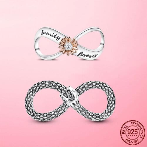 Forever Beads 925 Sterling Silver Infinite Infinity Ouroboros Charm Beads Fit Original Pandora Bracelet for Women Fine Jewelry