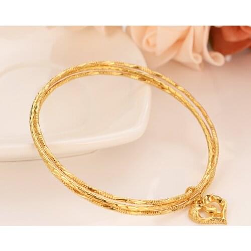 Gold color Luxury Brand Bangle african love heart pendant Women Bijoux Fashion Jewelry Charm Bracelets Bangles Set Pulser