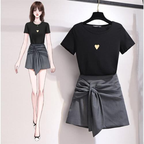 2021 Skirts Sets Spring Summer New Fashion Versatile T-shirt Two Piece Set Women Cover Belly Thin Womens Mini Japanese Korean