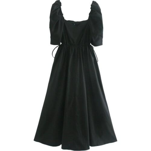 2021 Spring and Summer New Fashion All-match Pierced Air Quality Waist Black Dress Women