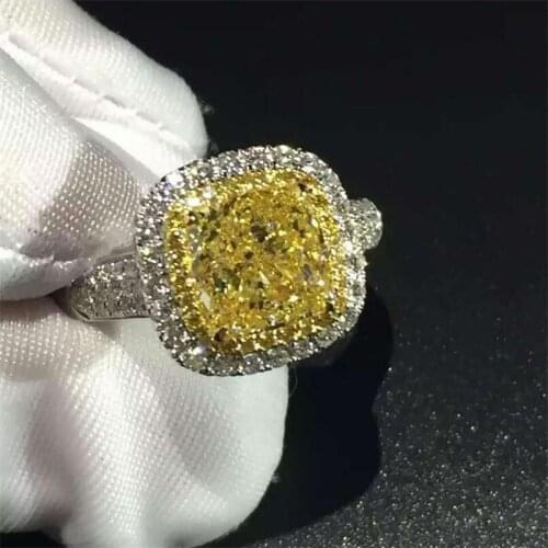 Choucong Unique Luxury Jewelry 925 Sterling Silver Cushion Shape Yellow Topaz CZ Diamond Women Wedding Band Bridal Ring Gift
