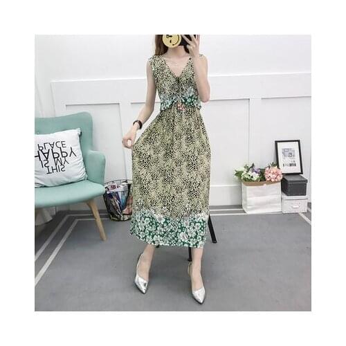 2019 new bohemian printed cotton silk beach holiday vest dress female summer beach big swing dress A57