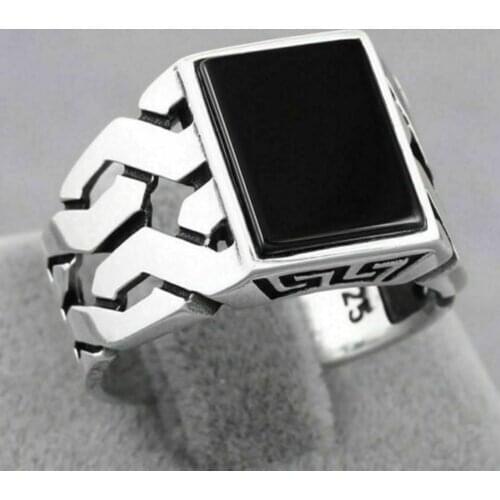 925 Sterling Silver Turkish Handmade Jewelry Onyx Mens Ring