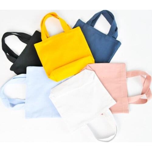 2PCS Solid Colorful Color Canvas Lunch Tote Canvas Shopping Bag For Students Make-up Hand Holding Small Square