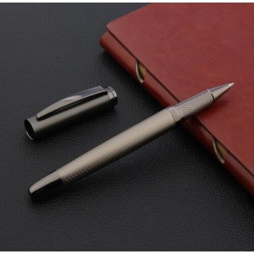2020 luxury High quality metal Rollerball Pen wave Brushed Gun gray BLACK INK signature Office school supplies INK PEN