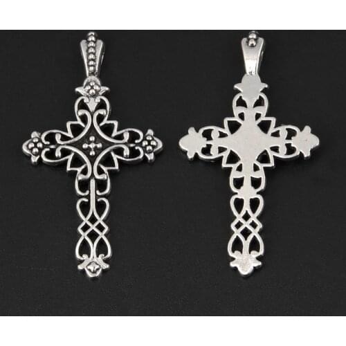 30pcs Silver Color 38x20.5mm Flower Cross Charms Religious Beliefs Pendant Fit DIY Jewelry Making Handcrafted Accessories