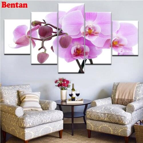 Diy 5pcs/set full diamond embroidery Pink magnolia flower 3d diamond painting cross stitch square drill mosaic multi-pictures