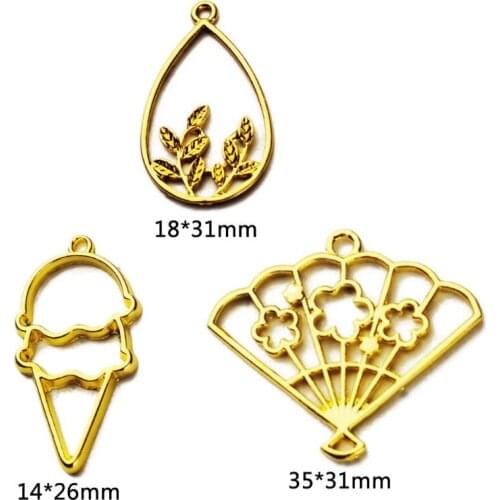 5Pcs Leaf Fan Ice Cream Pendant Blank Resin Frames Bezel Setting Jewelry Making MXME