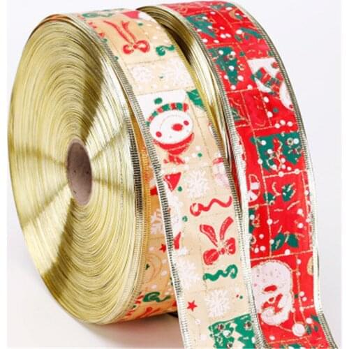 5CM*10M Christmas Ribbon Snowman Santa Claus Christmas Tree Decoration Ribbon DIY Christmas Bow Gift Wrapping Ribbon