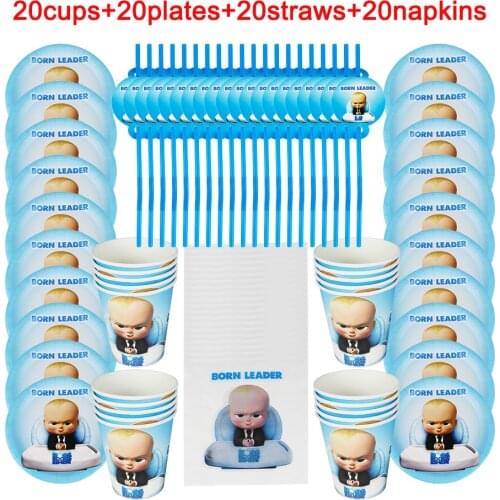 80Pcs Baby Boss Theme Kid Favor Birthday Party Paper Disposable Cup+Plate+Napkin+Straw Little Leader Decoration Party Supplies