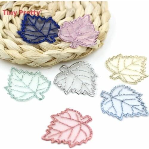 20PCS Embroidery Maple Tree Leaf Appliques Chiffon Maple Leaf Patch Accessroy for DIY Jewelry Making