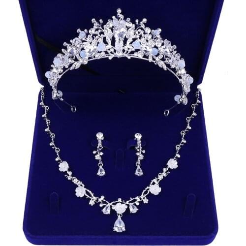 Baroque Crystal Floral Bridal Jewelry Sets Women Wedding Tiaras Crown Necklace Earrings For Bride Rhinestone Hair Accessories