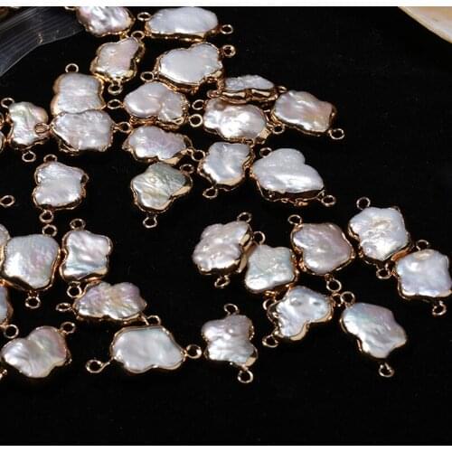 Baroque Natural Freshwater Pearl Butterfly-shaped Edging Irregular Losse Beads Double Hole Connector 15mm DIY Jewelry Clothing