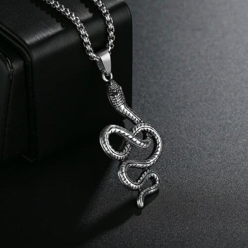 Stainless Steel Snake Pendant Necklace Long Chain Motorcycle Party Punk Style Men Women Viper Biker Necklaces Rock Jewelry
