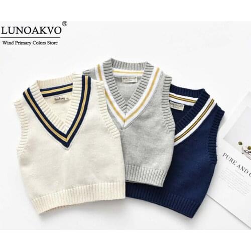 Lunoakvo Childrens Vest Sweater Knitting Thick Needle Sleeveless Pullover V-neck Casual Autumn WInter Kid Boy Girl Sweater
