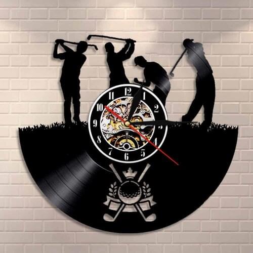 Sports Game Interior Home Decor Golf Club Logo Wall Clock Golf Guys Vinyl Record Wall Clock Golfers Decorative Clock Art Gift