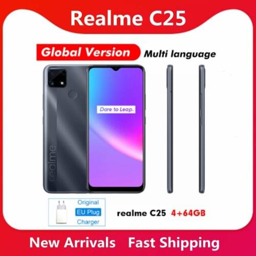 Global Version Realme C25 4GB 64GB 6.5''HD+ Big Screen Helio G70 Octa Core 48MP 6000mAh 18W Quick Charge NFC OTG Mobile Phone