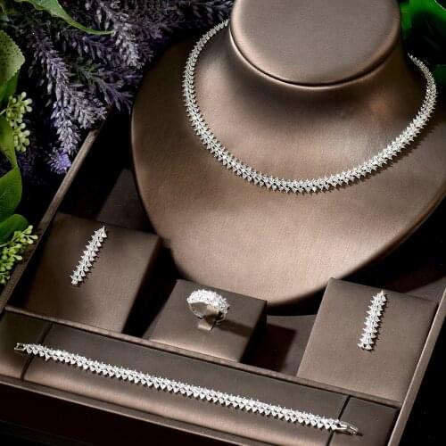 HIBRIDE Silver Color Statement Jewelry set For Women Wedding Cubic Zircon African Dubai Bridal Jewelry artist bijoux N-1897