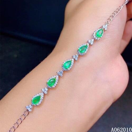 KJJEAXCMY fine jewelry 925 sterling silver inlaid natural emerald classic girl new hand bracelet support test hot selling