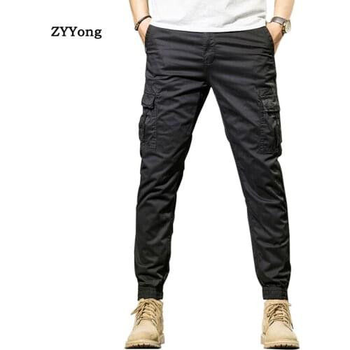 ZYYong Mens Overalls Military Pants Cotton Many Pockets Stretch flexible Mens Casual Pants Retro fit Young Outdoor Trousers