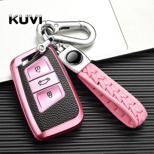 Leather Car Key Case Cover For Volkswagen VW Magotan Passat B8 Golf For Skoda Superb A7 Remote Key Protect Shell Holder Keychain