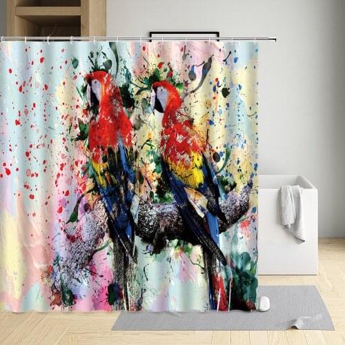 Creative Oil Paint Animals Shower Curtain Bird Red Blue Parrot Tiger Horse Cat Waterproof Cloth Bathroom Decor Bath Screen