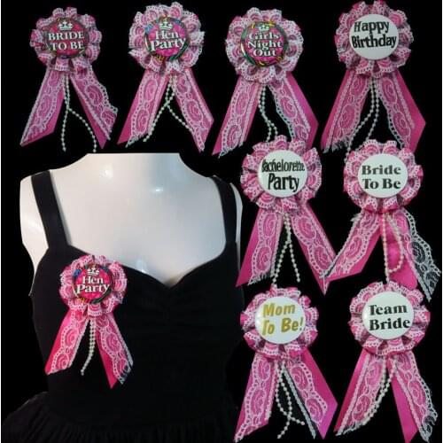 3pcs Pink lace bagde round brooch fabric ribbon decoration wedding event Bride to be button baby shower mom to be happy birthday