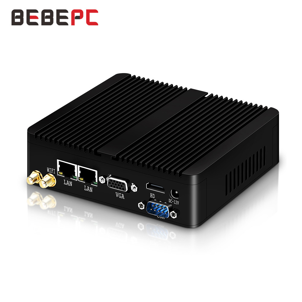 BEBEPC Mini PC Fanless Intel Celeron J1900 N2830 Dual LAN Windows 10 N2930 4 Core Industrial Mini Computer 2*COM WiFi VGA HTPC