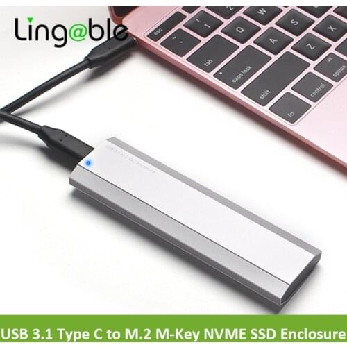 Lingable NVMe PCIe M.2 SSD to USB 3.1 Type C Gen2 Enclosure 10Gbps External SSD Case PCI-E M2 M-Key Hard Drive Converter Cable