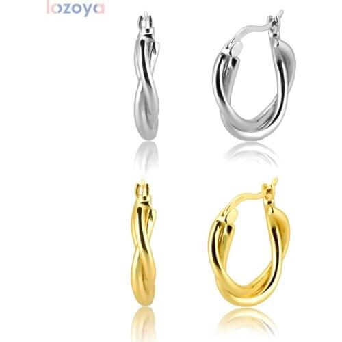LOZOYA 100% 925 Sterling 2021 Fashion Silver Circle Round Hoops Earring Crystal Luxury Jewelry Piercing Ohrringe Pendiente