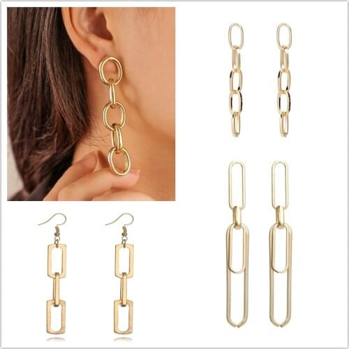 Multi-layers Metal Chain Drop Earrings Statement Women Gold Color Brincos Hollow Links Fashion Simple Personality Jewelry Gift