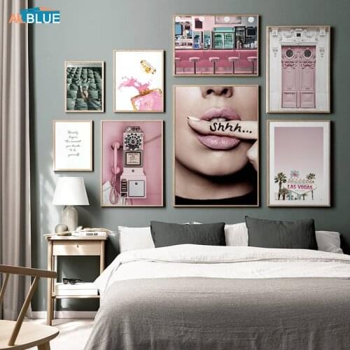 Fashion Pink Decorative Painting Vegas Scenery Perfume Phone Picture Canvas Poster Nordic Print Wall Art Home Decor Girl Bedroom