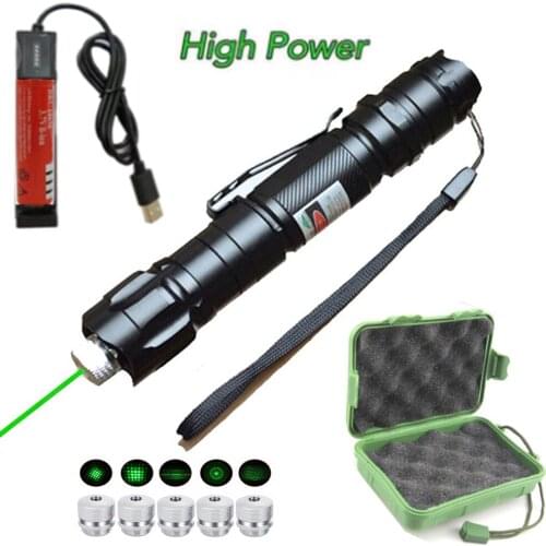 Powerful green laser 5mW high-power laser flashlight with adjustable focus laser cap USB charger/box combination