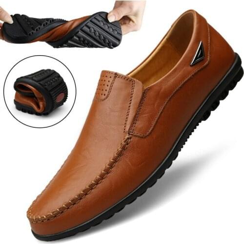 2021 New Shoes Men Casual Genuine Leather Shoes Luxury Brand Mens Loafers Flats Breathable Slip on Keep Warm Black Driving Shoes