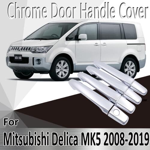 For Mitsubishi Delica 2008~2019 2009 2010 2011 2012 2013 2014 Stickers Decoration Chrome Door Handle Cover Refit Car Accessories