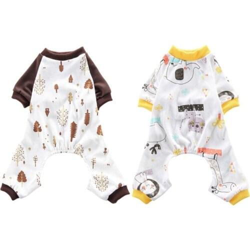 Pet Pajamas 4 Legged Pajamas Forest Pattern Casual Cotton Outfit Puppy All Seasons Apparel Jumpsuit Sleeping Wear