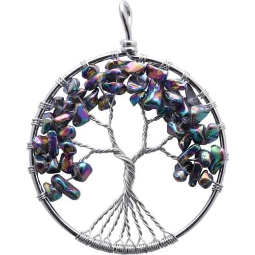 Charm 7 Chakra Rainbow Color Natural Stone Crystal Wisdom Life Tree Pendulum Pendant for Women Necklaces Jewelry Making