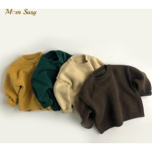 Baby Girl Boy Casual Sweater Solid Color Spring Autumn Winter Child Knitted Pullover Top High Quality Baby Clothes 1-7Y