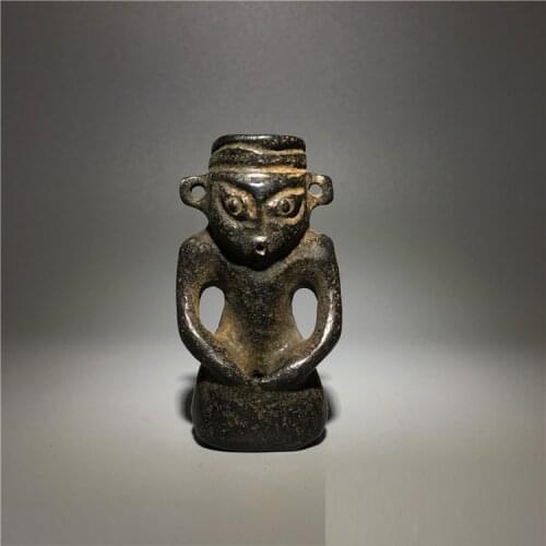 Antiquesold objects, Hongshan culture, black meteorite figure handpieces monkey statue