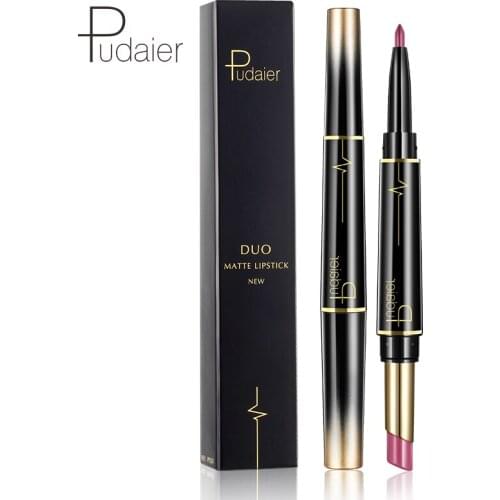 Pudaier Lipstick Makeup Matte Nude + Lipliner Pencil Moisturizing Double Ended Useful Long Lasting Nude Velvet Pen Cosmetics