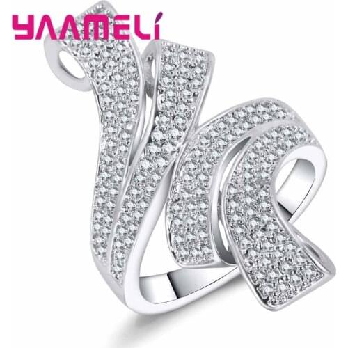 Luxury Full Zircons 925 Sterling Silver Bridal Wedding Rings With Clear Stones Women Anniversary Engagement Finger Ring