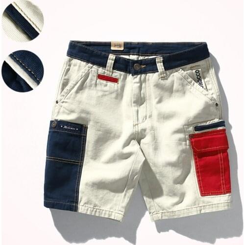 2021 Summer New Tooling Shorts Mens Fashion Contrast Stitching Multi-pocket Woven Washed Heavy Weight Casual Knee Length Pants