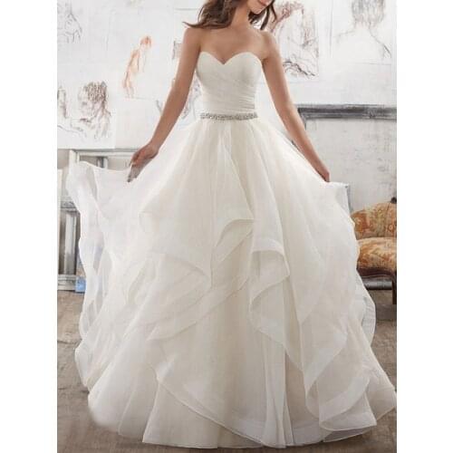 Wedding Dresses 2020 Ball Gown Sweet Heart sleeveless Floor Length Asymmetry Hem Tulle Bridal Gown